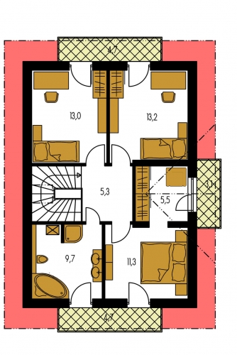 Image miroir | Plan de sol du premier étage - KOMPAKT 37